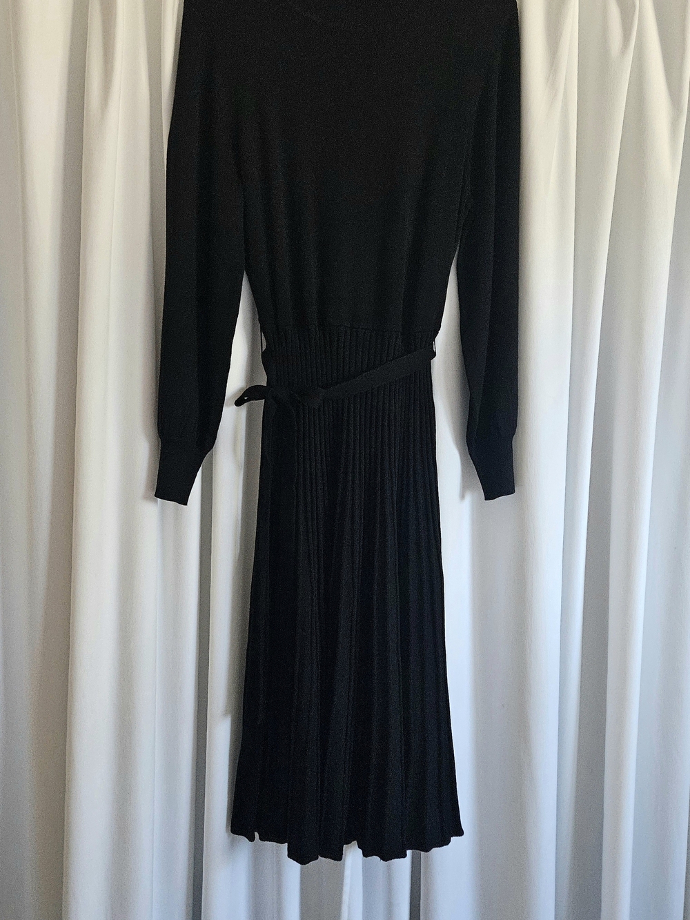 Nina Leonard Black Sweater Dress w/ Pleated Skirt